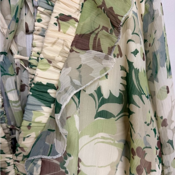 ASOS Curve Floral Maxi Dress Green Deep V Neck Lace Up Back 22 - Picture 10 of 14